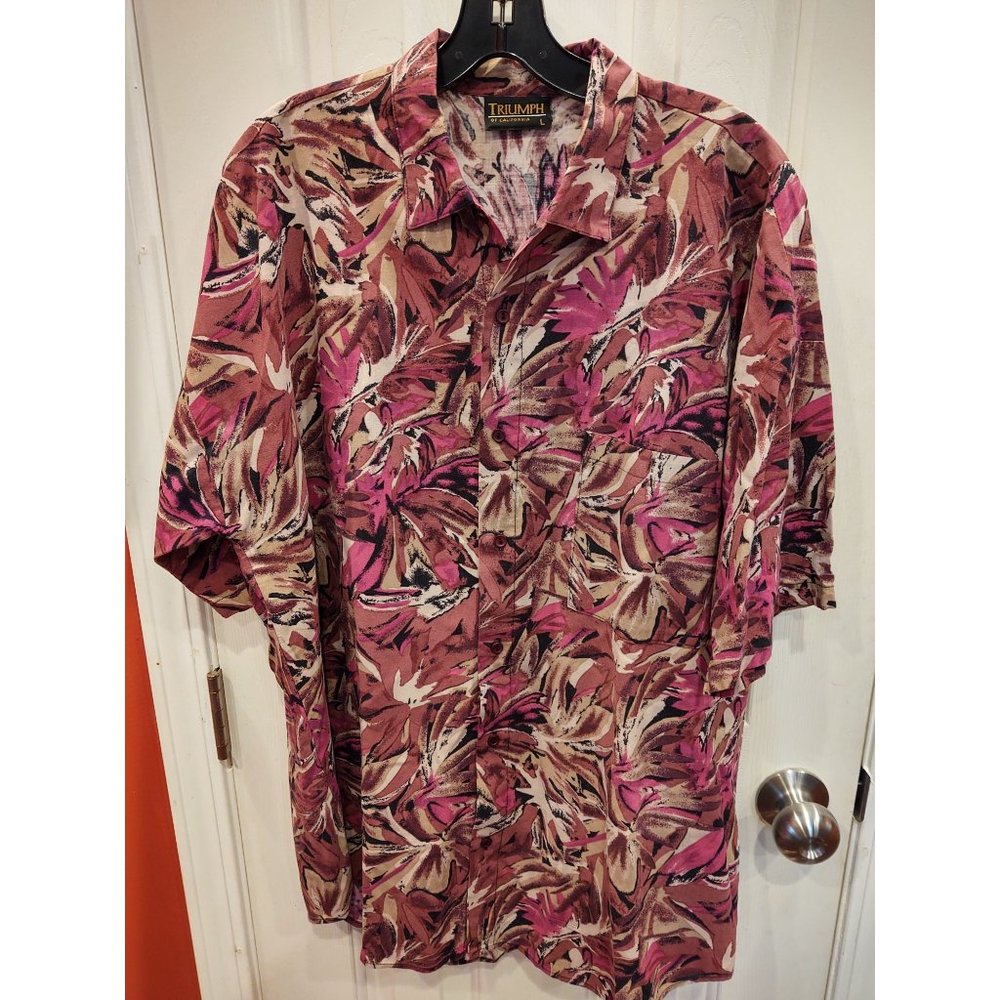 VTG 90s Triumph of California Mens Shirt L Geometric USA Short Sleeve Abstract